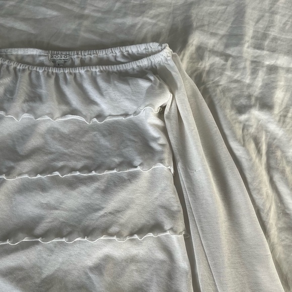 XOXO y2k long sleeve off the shoulder stacked white mesh shirt - Picture 2 of 4